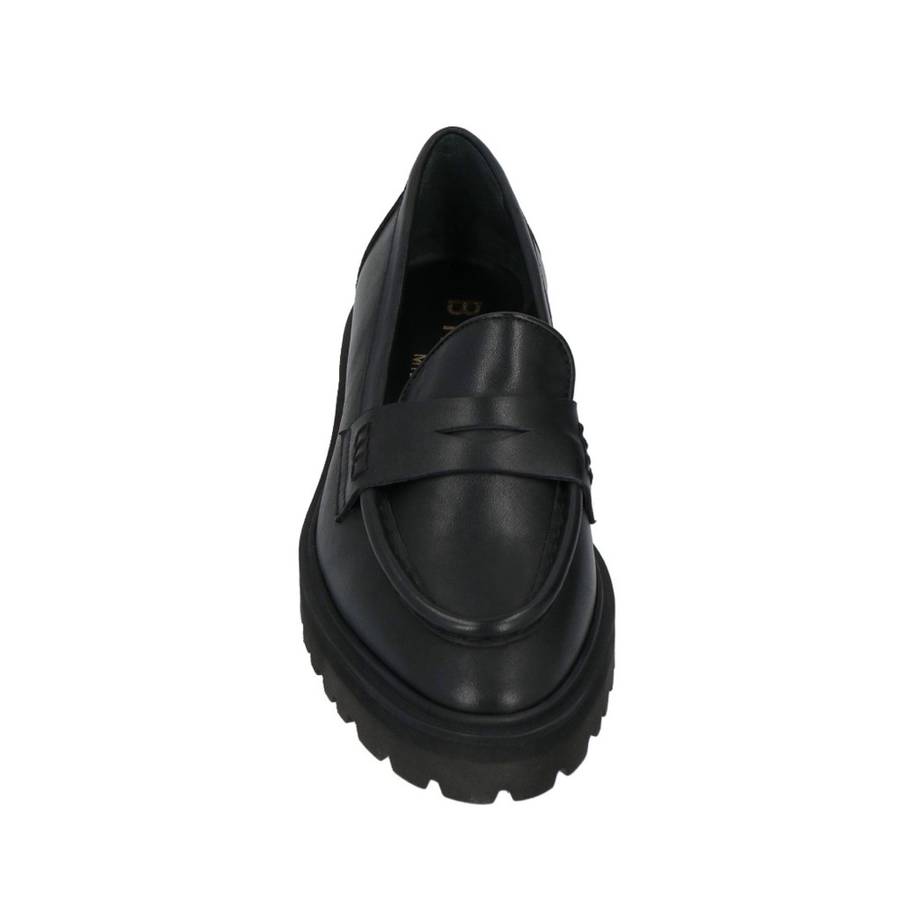 Women's Black Leather Lug-Sole Penny Loafers